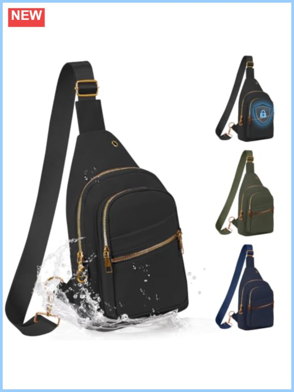 RFID Waterproof Sling Crossbody Bag Adjustable Strap Travel
